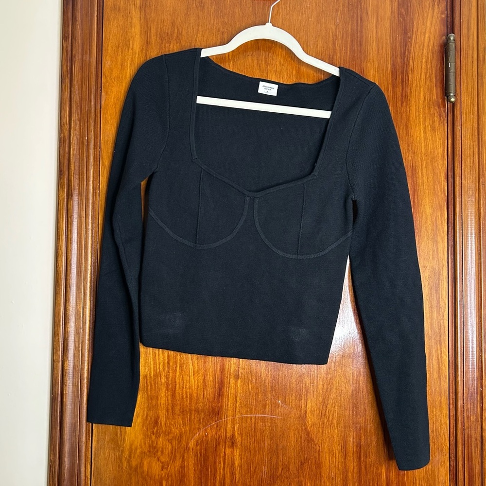 Abercrombie and Fitch Sweater Black Corset Top Slim Knit Long Sleeve Crop Medium